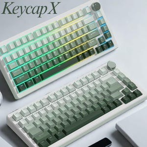 Juego de teclas verde degradado: 132 teclas PBT de doble inyección, teclas RGB brillantes, perfil Cherry para teclados mecánicos MX imagen 2