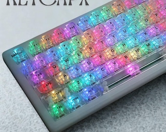 Juego de teclas negras transparentes – Teclas de PC con perfil OEM y efecto brillante para teclados mecánicos RGB / Diseño totalmente transparente de 115 teclas (61–108 teclas)