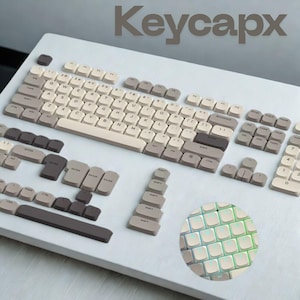 Khaki Low-Profile PBT Keycap Set: RGB Backlit, Shine Through - Slim Keyboard Keys
