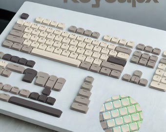 Khaki Low-Profile PBT Keycap Set: RGB Backlit, Shine Through - Slim Keyboard Keys