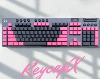 Pink Black RGB Shine-Through Keycap Set for Logitech G915 / G913 / G815 / G813 – Thick Double-Shot Transparent Keys, 111-Key Upgrade Kit