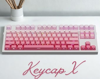 Pink Keycap Set PBT Double-Shot Side Print RGB Shine-Through Cherry Profile for Mechanical Keyboards