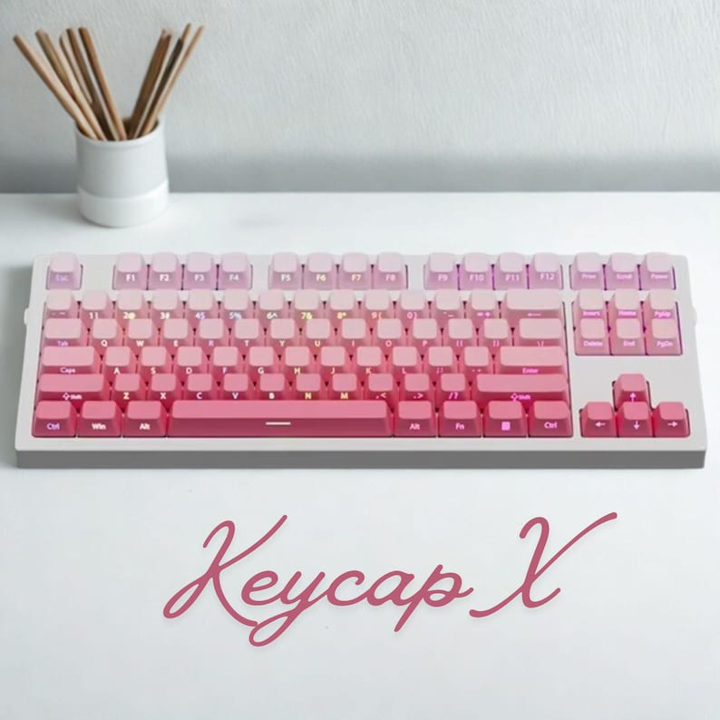 Pink Keyframe Pink Keycap Set PBT Double-shot Side Print RGB Shine-through Cherry ...