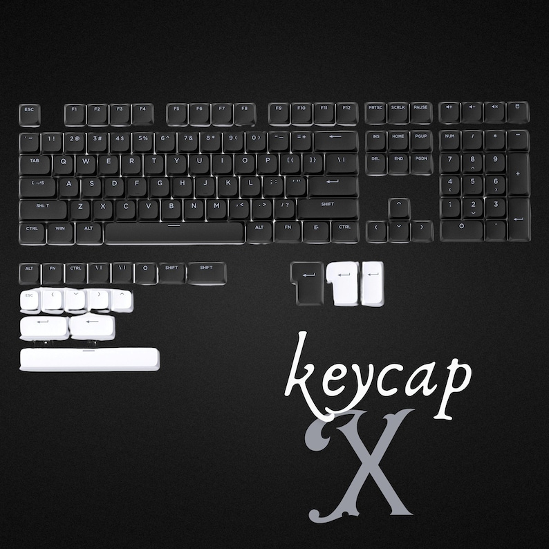 RGB Backlit, Low Profile PBT Keycap Set: Shine-through Black & White ...