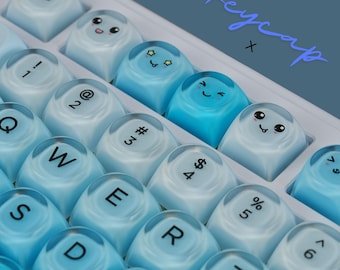 132-Key Blue Liquid Gradient Keycap Set: PBT 5-Side Dye-Sub, ISO Enter, MX Mechanical Keyboards