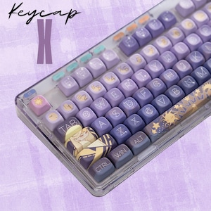 Set di tasti anime viola: tasti MX Kawaii PBT Dye-Sub, tasti per tastiera da gioco