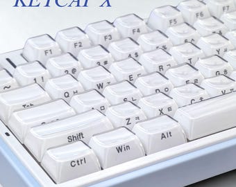 White Jelly Keycaps, Korean Keycaps OEM PC Keycap Set, Clear Crystal Keycap for MX Keyboard, English Russian Layout