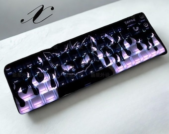 Anime Keycap Set: Purple Black Gradient, Cherry Profile PBT, RGB Backlit Side-Print