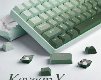 Gradient Green Keycap Set – 132 Keys Double-Shot PBT, Shine-Through RGB Keycaps, Cherry Profile for MX Mechanical Keyboards