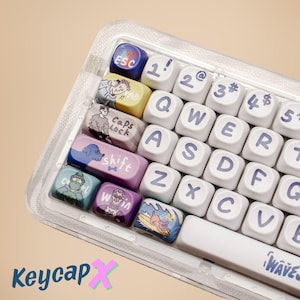 Cartoon Keycap Set: Custom Keyboard Keys PBT, Funny Cat & Dog Art