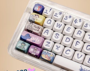 Cartoon Keycap Set: Custom Keyboard Keys PBT, Funny Cat & Dog Art