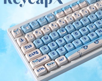 Blå & vit PBT-tangentsats – 124 tangenter, körsbärsprofil, sidotryckt för MX-tangentbord