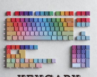 Colorful Gradient Translucent Side-Printed RGB Backlit Keycap Set – 130 Keys PBT Cherry Profile | English • German • French • Korean Layouts