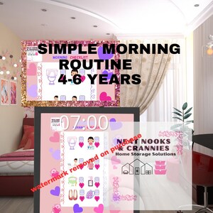 Liste de contrôle de routine du matin pour les filles | 4-6 ans | PDF imprimable et à remplir | Agenda quotidien pour enfants