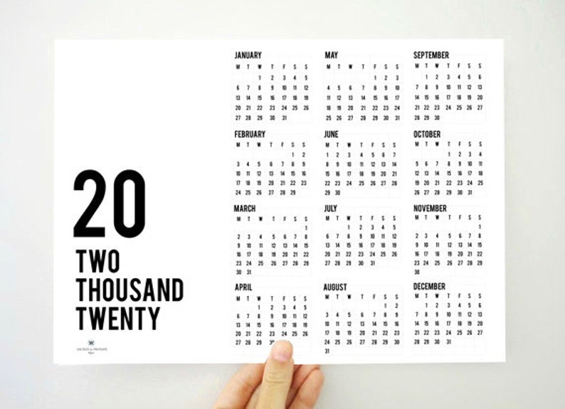 20 Yearly Printable Calendar 2020 Calendar | Etsy