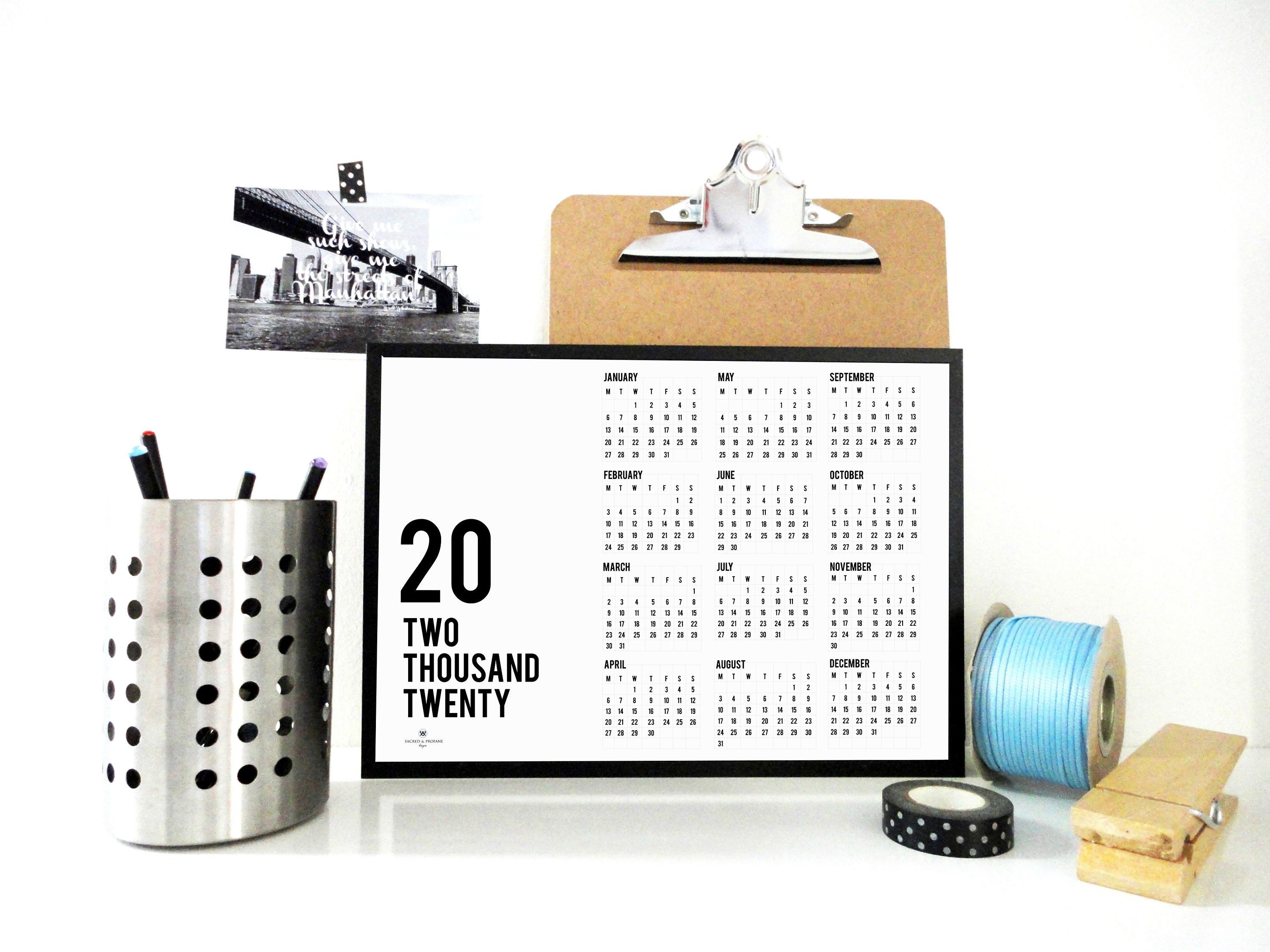 20 Yearly Printable Calendar 2020 Calendar | Etsy