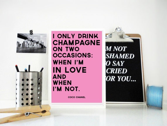 Ich Trinke Nur Champagner Coco Chanel Zitat Print In Pink Etsy