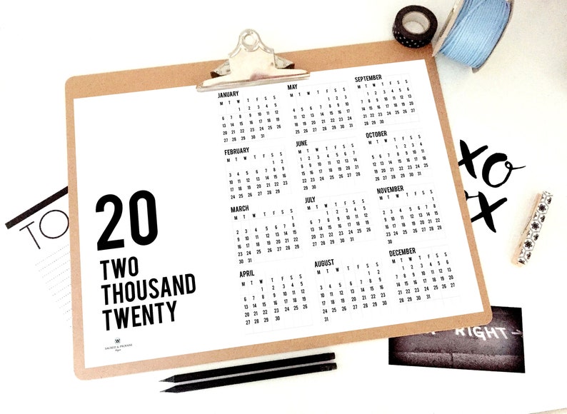 20 Yearly Printable Calendar 2020 Calendar | Etsy