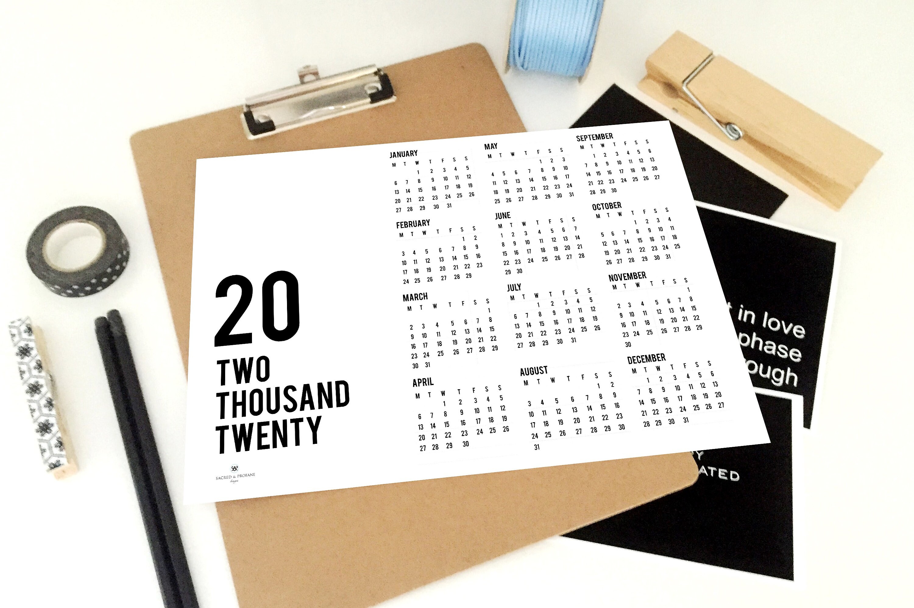 20 Yearly Printable Calendar 2020 Calendar | Etsy