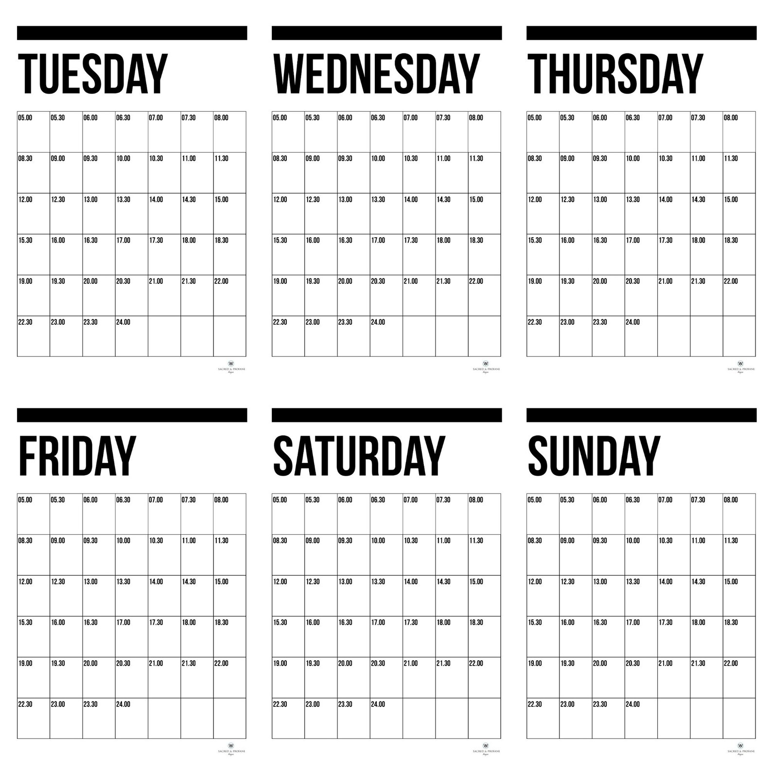 monday to sunday planner hourly planner weekly printable
