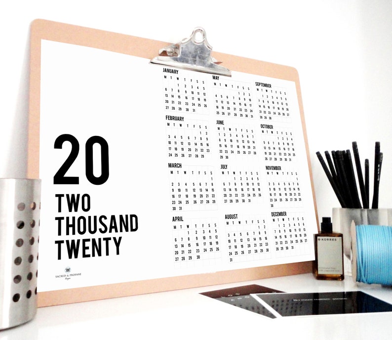 20 Yearly Printable Calendar 2020 Calendar | Etsy
