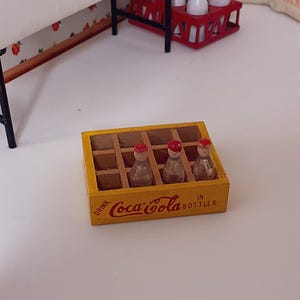 Vintage Dollhouse Miniature: Retro Wooden Coca-Cola Crate with 3 Coke Bottles