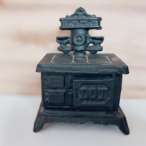 Vintage Dollhouse Black Cast-Iron “Dot” Stove for Kitchen