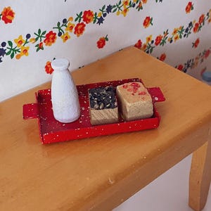 Vintage Dollhouse Miniature Wooden Food: Pint of Milk, Cake Slices
