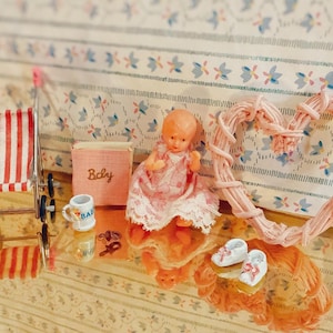 Vintage Dollhouse Miniature Newborn Baby Set & Accessories