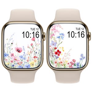 Mostrador de relógio Apple com flores silvestres em aquarela floral, estilo aquarela pastel para smartwatch, papel de parede com mostrador de relógio com design simples de flores.