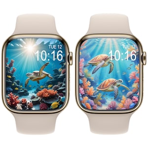 Quadrante per Apple Watch con tartaruga marina, design del quadrante per Apple Watch con tartaruga marina per gli amanti degli animali e sfondo dell'oceano, natura dello smartwatch, quadrante per Apple Watch con tartaruga marina