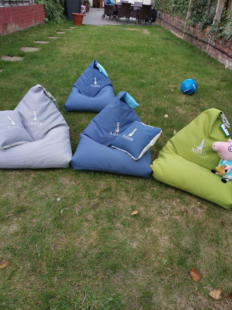 Personalised Toddler Beanbag Chair: Bunny Embroidery, Handmade Kids Seat image 3