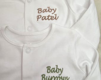 Personalised Baby Sleepsuit: Embroidered Name Romper, Gender Neutral Gift