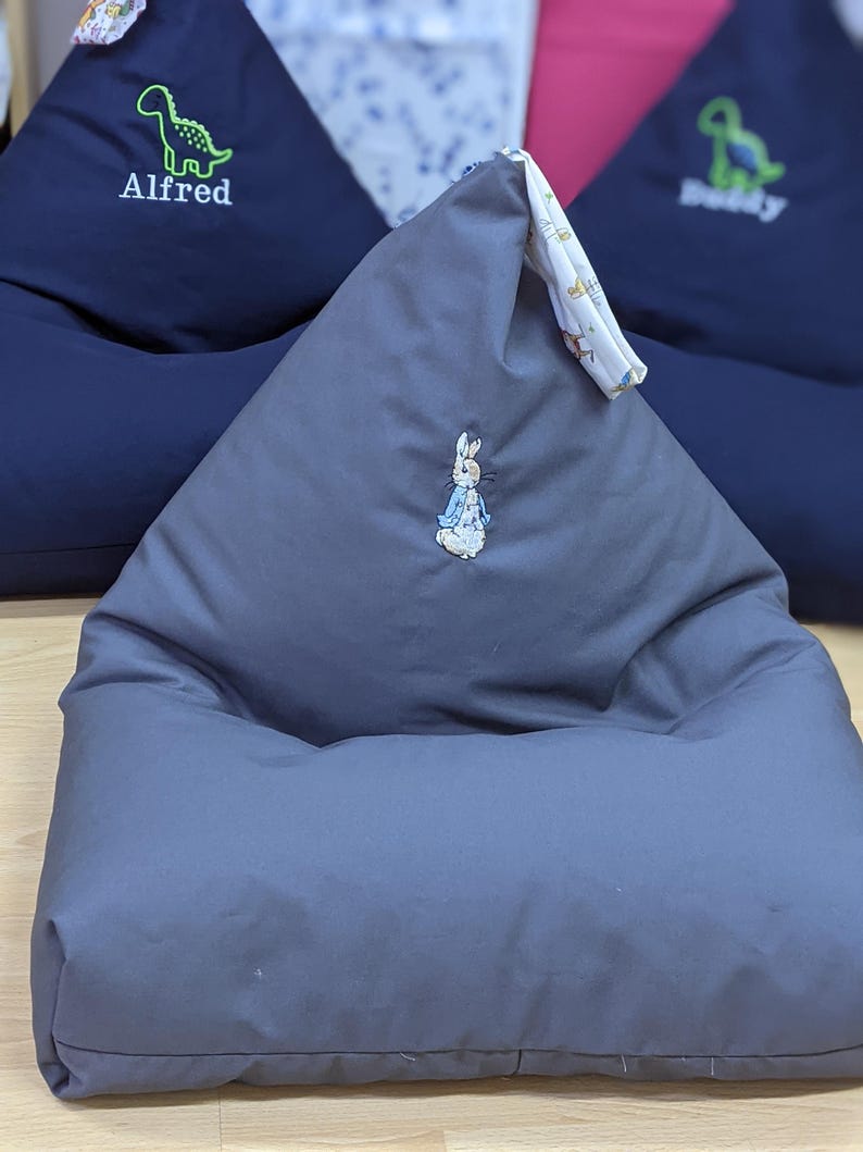 Personalised Toddler Beanbag Chair: Bunny Embroidery, Handmade Kids Seat image 5