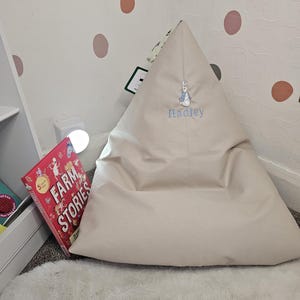 Personalised Toddler Beanbag Chair: Bunny Embroidery, Handmade Kids Seat image 1
