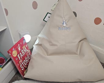 Personalised Toddler Beanbag Chair: Bunny Embroidery, Handmade Kids Seat