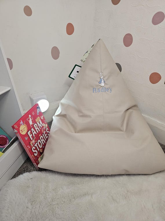 Personalised Toddler Beanbag Chair: Bunny Embroidery, Handmade Kids Seat