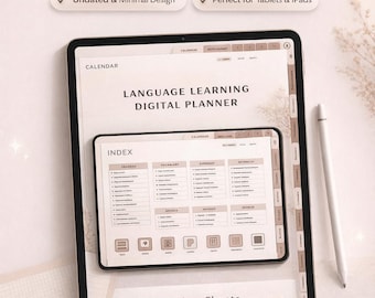 Digital Language Learning Planner | Vocabulary, Grammar, Goal Tracker (PDF Download)