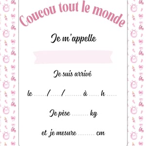 Welcome baby card, birth announcement, to personalize, card to place in the crib