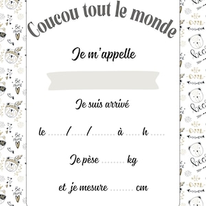 Welcome baby card, birth announcement, to personalize, card to place in the crib