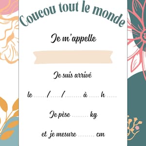Welcome baby card, birth announcement, to personalize, card to place in the crib