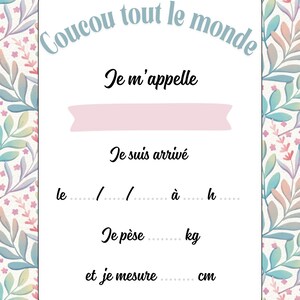 Welcome baby card, birth announcement, to personalize, card to place in the crib