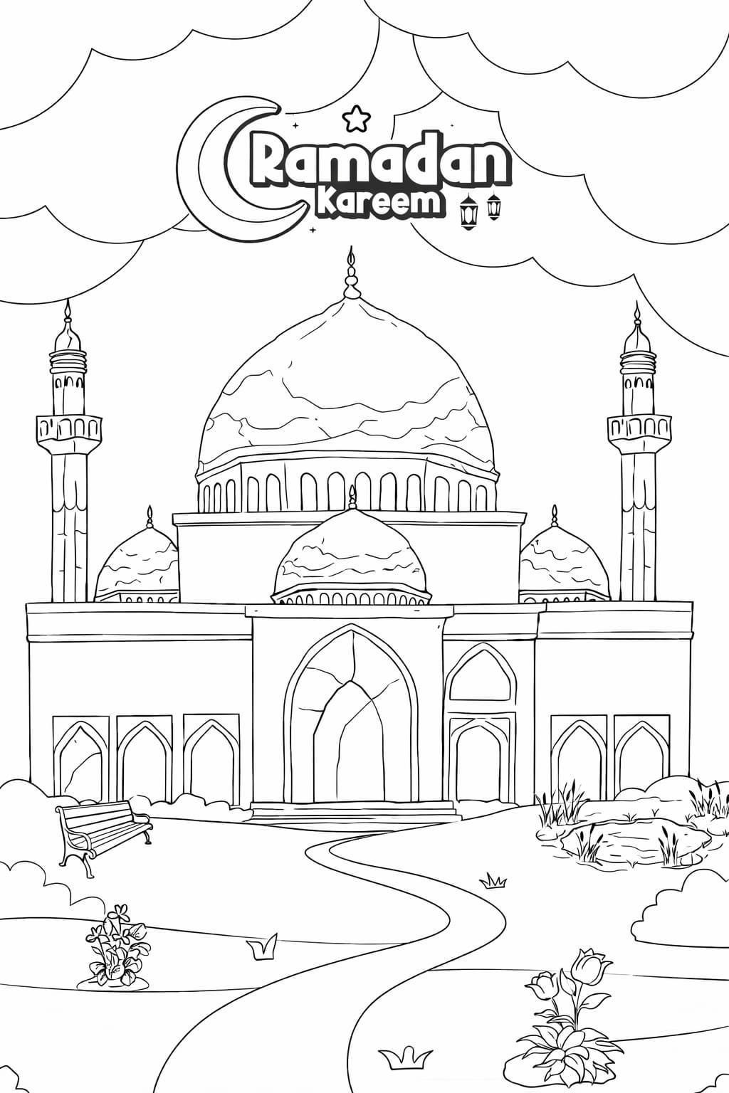 Ramadan Kareem Coloring Page for Kids – Mosque Printable Line Art - Etsy
