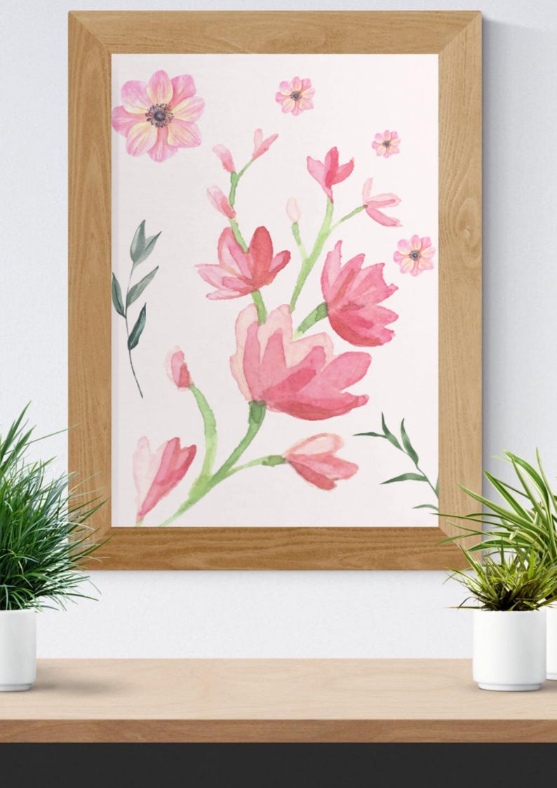 Pink Watercolor Floral Wall Art – Soft Botanical Illustration, Romantic ...