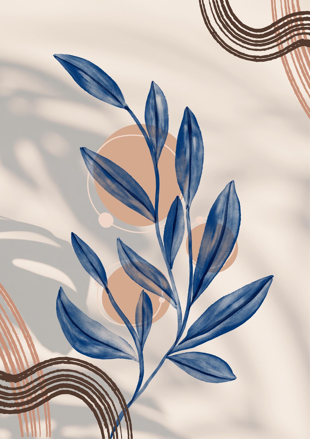 Blue Watercolor Leaves Print: Minimalist Botanical Wall Art - Etsy