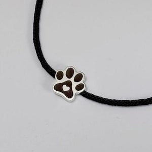 Pet Paw Bracelet – Sterling Silver Paw Print Charm – Adjustable Cord – Pet Lover Gift – Cat Dog Memorial Bracelet – Custom Enamel Color
