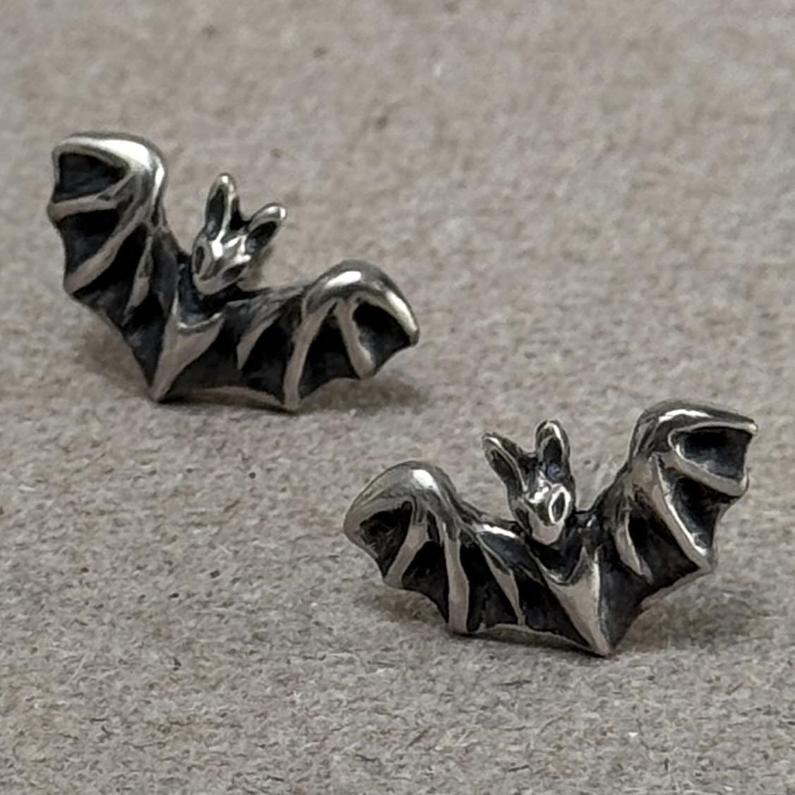 Sterling Silber Fledermaus Ohrstecker • 925 Gothic Night Schmuck - Österreich