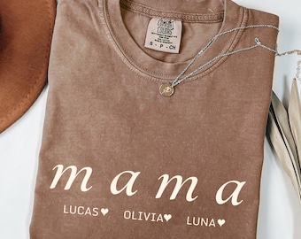 Camiseta personalizada para mamá Comfort Colors® con nombres de niños, regalo para el Día de la Madre