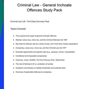 Criminal Law (LLB) General Inchoate Offences Study Notes