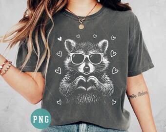 Valentine Raccoon PNG, Cute Raccoon PNG shirt design, Retro Valentine png, Valentine Day love, Raccoon with sunglasses Shirt design svg